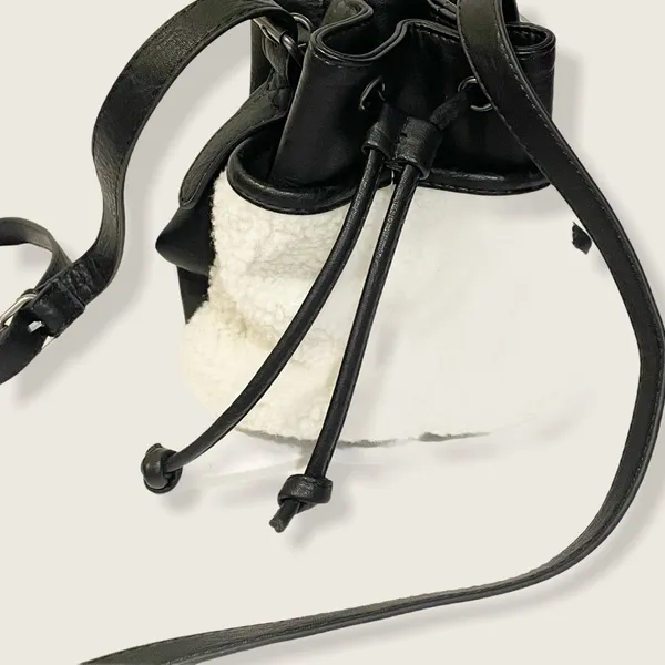 American Eagle Black Faux Leather White Sherpa Bucket‎ Bag - Image 2