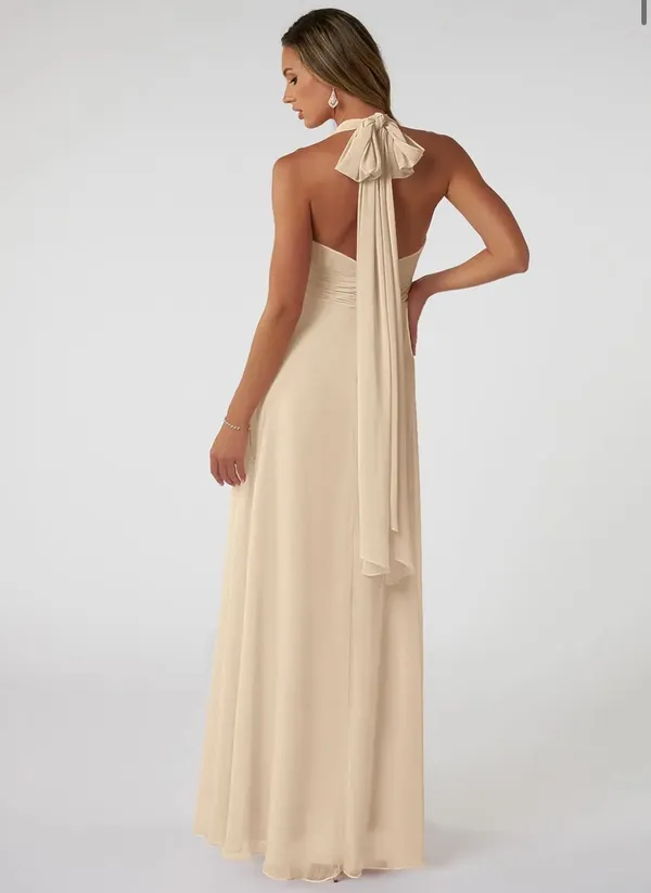 Azazie Fifi Dress in Champagne Chiffon - Image 3