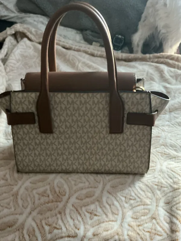 Michael Kors MK Logo Satchel • Brown & Tan • Structured Handbag - Image 4