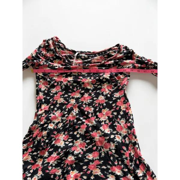 Free People Floral Scoop Neck Long Sleeve Top Black Pink Cotton Small - Image 5