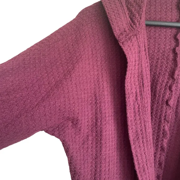 American Eagle Women Cardigan XS Burgundy Hooded Waffle Knit‎ Lounge Cozy Layer - Image 5
