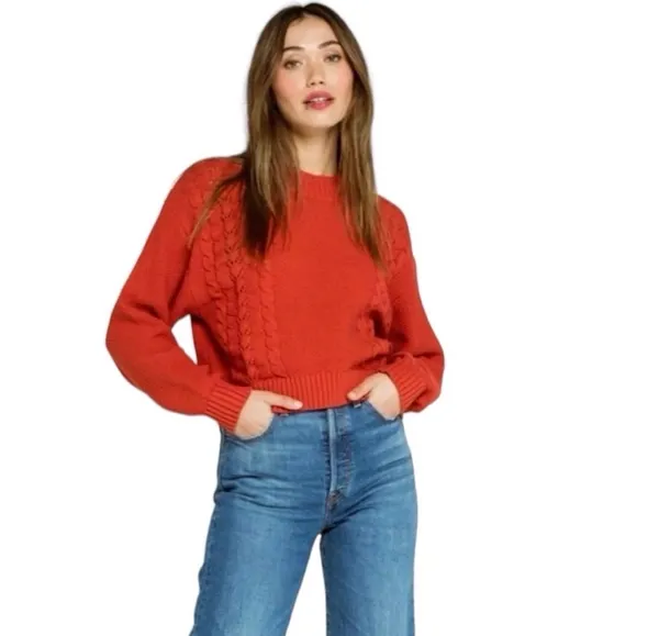 NWT Billabong Cable Knit Sweater Red Ski Lodge L Gift Giving Mockneck Cropped - Image 2