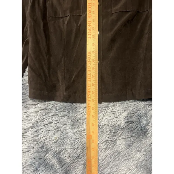St John Sport Dark Brown Polyester Blend Faux Suede Snap Front Epaulet Jacket M. - Image 5