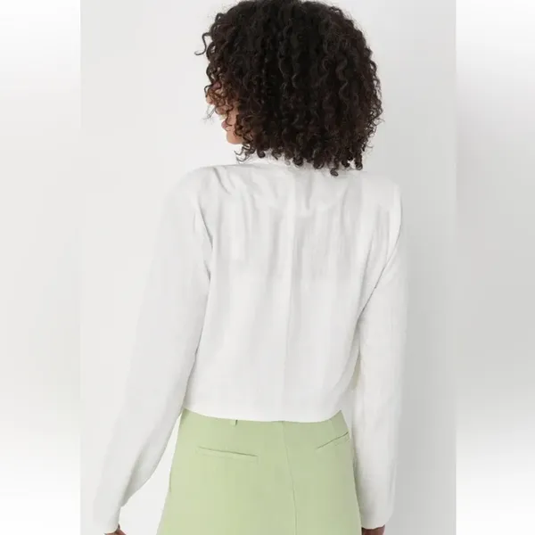 Lulus Miss Punctuality Ivory Cropped Lightweight Linen Blazer Small - Image 3