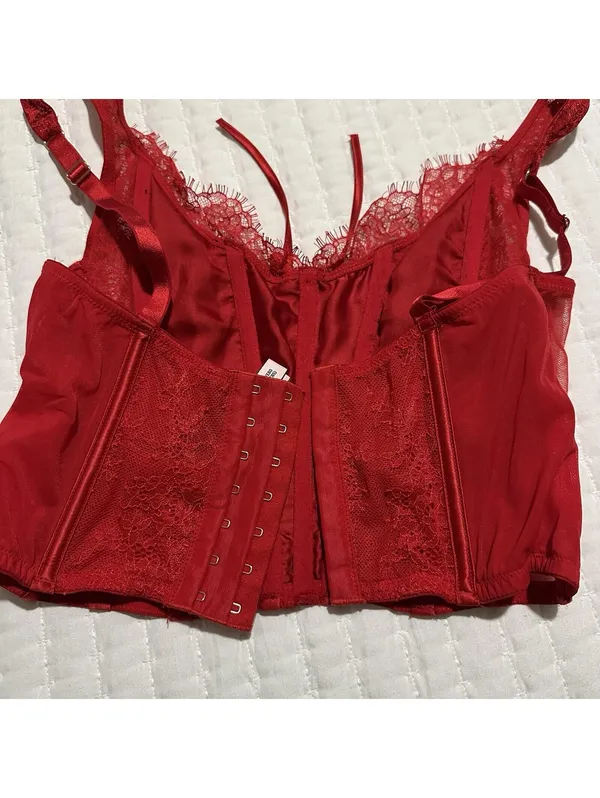 Victoria’s Secret Dream Angels Red Corset Bustier Long Line Bra Lace Sz M - DD - Image 6