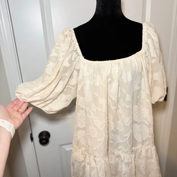 Jacquie the Label Cream Floral Babydoll Mini Dress Sz Large Bridal Indie Sleeze - Image 2