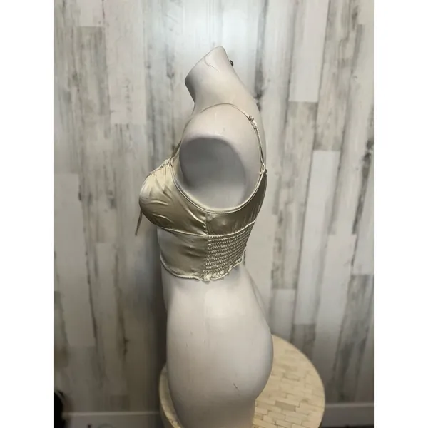 Forever 21 Satin Bustier Crop Top Womens S Champagne Gold Tie Front Cami - Image 2