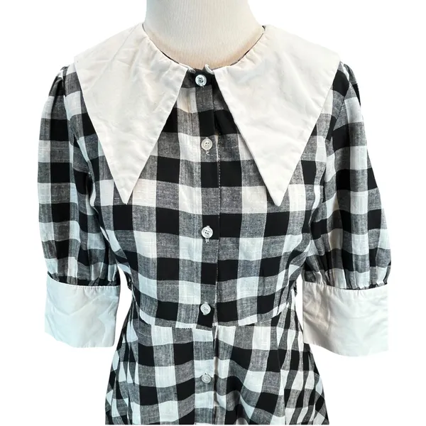 Heaven Collection Gingham Academia 3/4 Sleeve Midi A Line Button Dress‎ M - Image 5