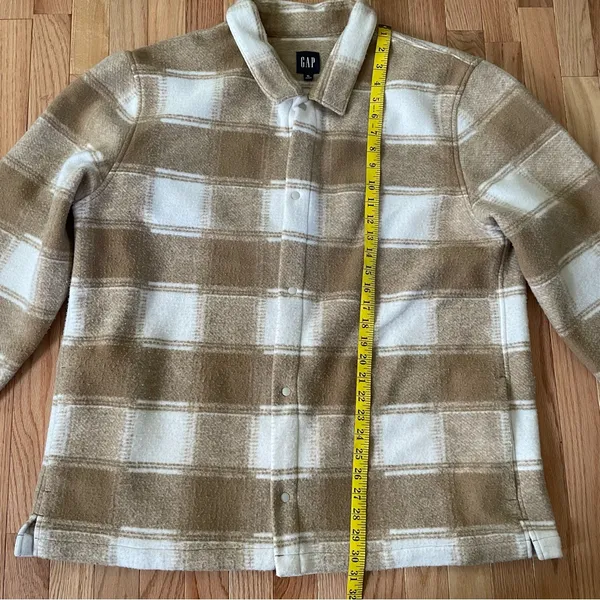 Gap Plaid Fleece Jacket Womens XL Tan Minimalist Fall Granola Western Neutral - Image 4