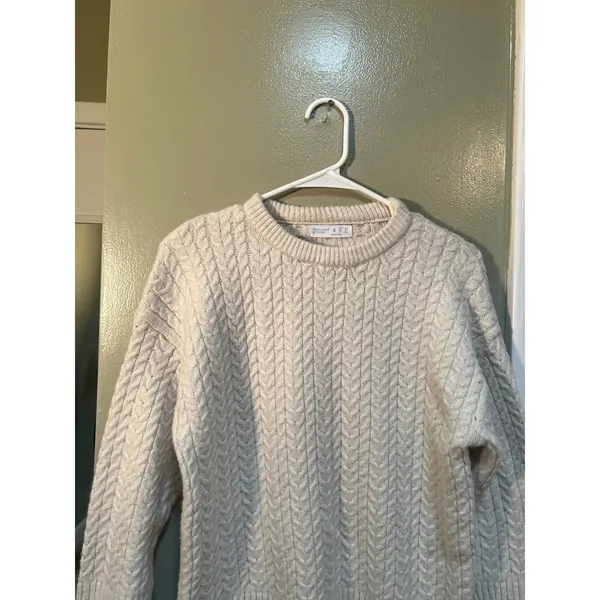 Primark Womens Size Small Crewneck Sweater Cream Beige Textured Herringbone Knit - Image 2