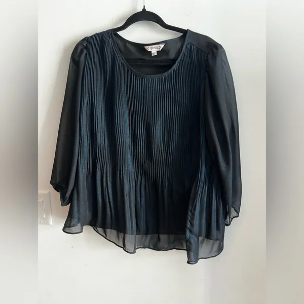 Nanette Lepore Black Metallic Pleated Sheer Blouse Women’s Large L - Image 2