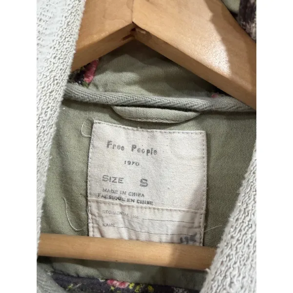 Free People 1970 Mixed Media Utility Jacket Green Hooded Elbow Patches Small - Image 3