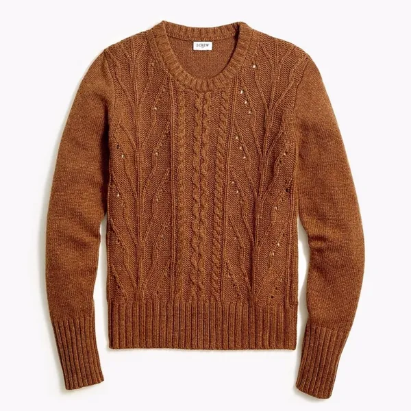 NWT J.Crew Pointelle cable-front  sweater Wool Blend Small Brown - Image 6