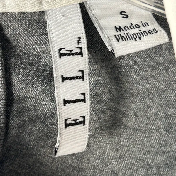ELLE Women Gray White Layered Collared 3/4 Sleeve Shirt‎ Top Size S - Image 4