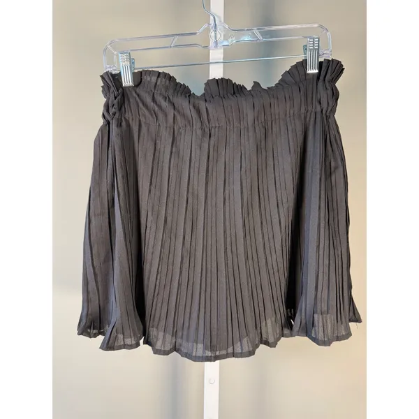 DO+BE Black Pleated Mini Skirt Paperbag Waist Boho Coastal Size‎ M - Image 3