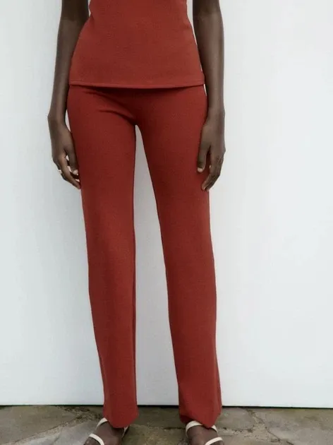 NWT Zara brick red soft strap top and trouser set. Size Medium - Image 3