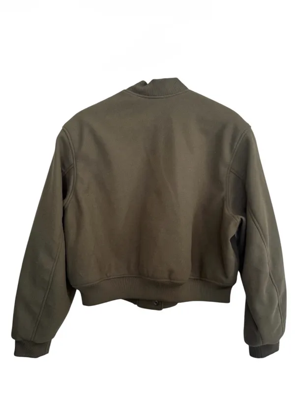 H&M Felted Bomber Jacket Olive Green Size Medium - Image 3