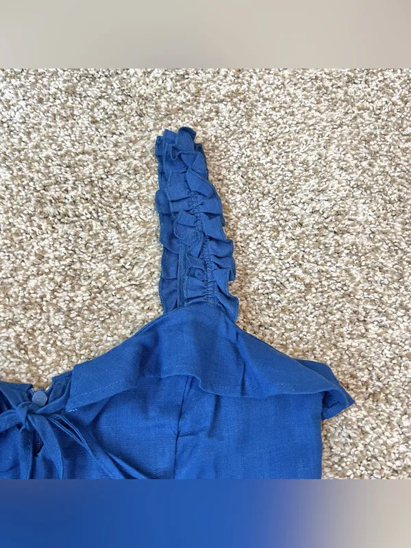Lulus Days Like This Royal Blue Sleeveless Ruffled Linen Blend Mini Dress Sz XS - Image 7