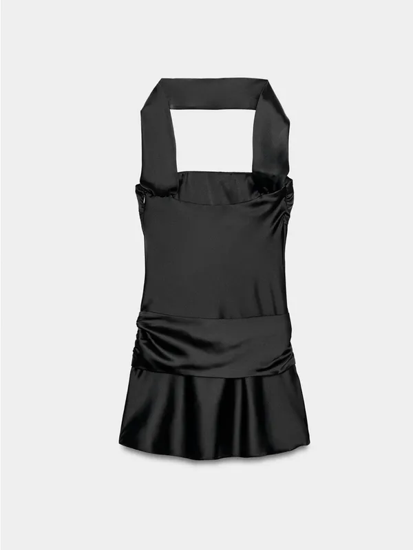 ZARA Satin Black Scarf Dress - Image 10