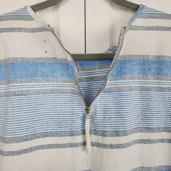 Lou & Grey Linen Cotton Striped Crop Top Blue White Grey Size M - Image 7