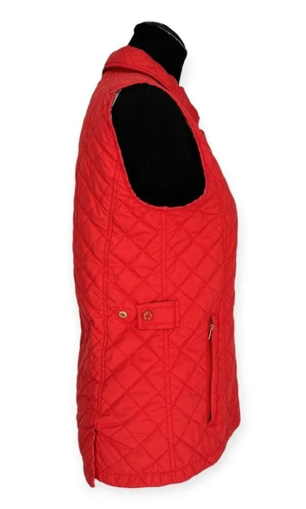 Peter Millar | Small | Women's Red Quilted Lightweight Rainbow Plaid Lined Vest - Image 9