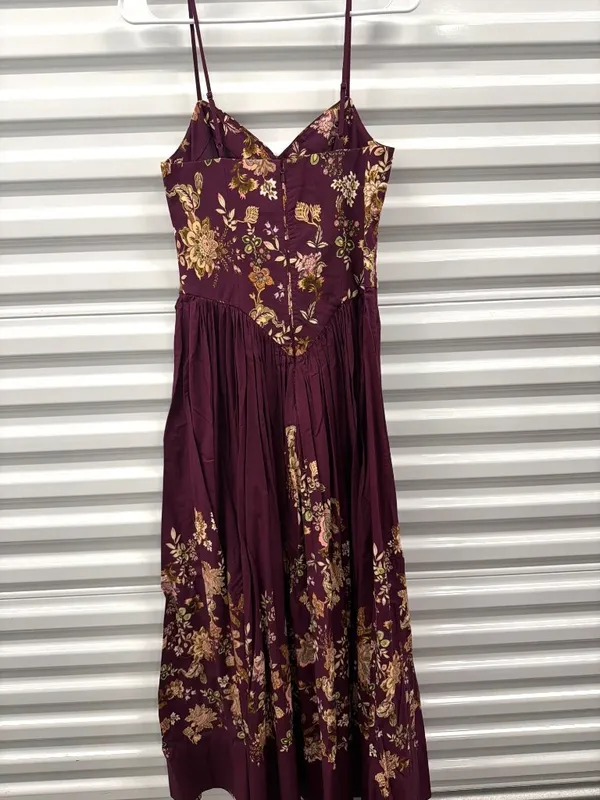 Hemant And Nandita Savi Maxi Dress Burgundy Floral Womens Size Small - Image 6