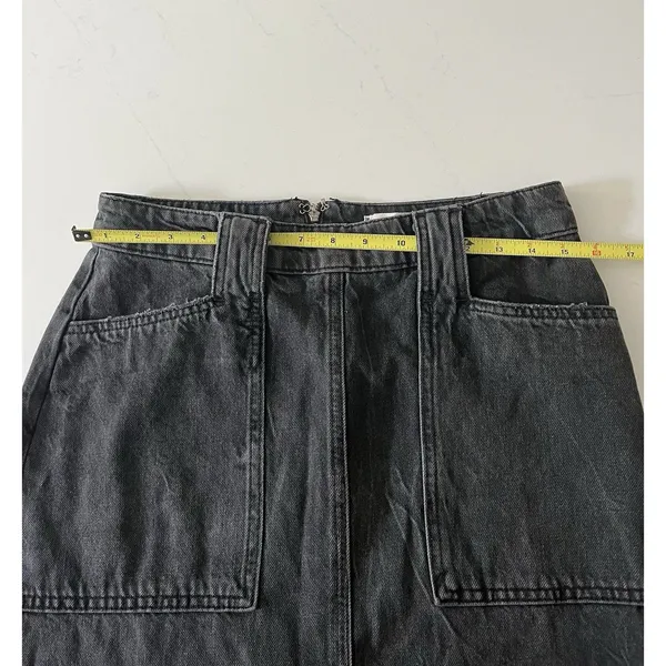 Free People Womens Skirt Black Size 8 Elisa Denim Distressed Slit - Image 6