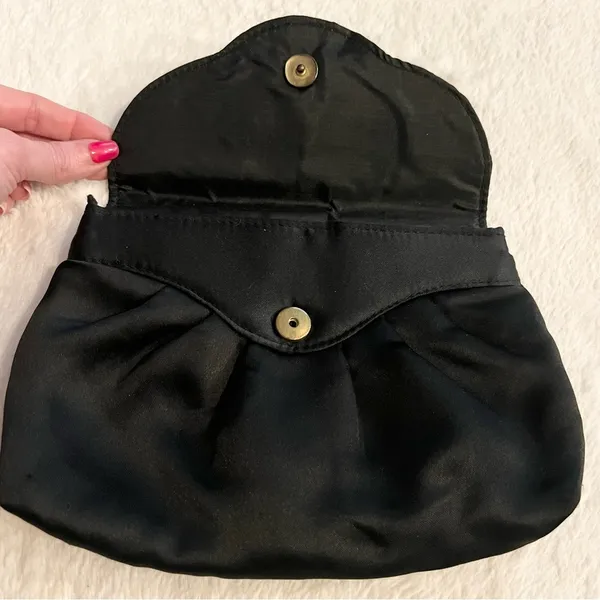 Vintage Black Satin Elegant Clutch Evening Bag - Image 2