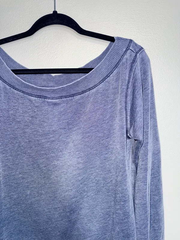 Maurices Off The Shoulder Sweatshirt Washed Navy Blue Fleece Lined - Image 3