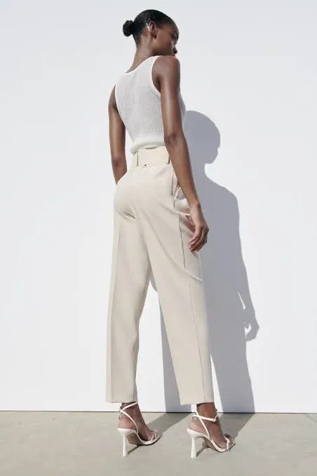 ZARA ecru high waisted belted fabric pants blogger favorite - Image 6
