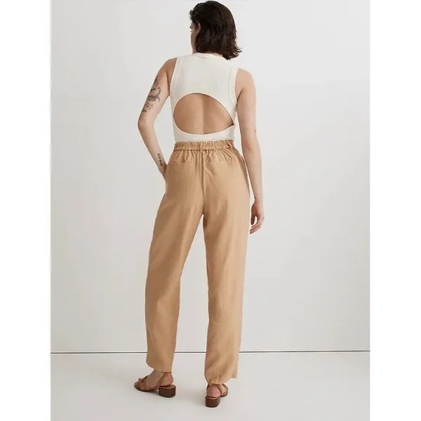 Madewell The Tailored Tapered Preppy Academia Pant in Softdrape Beige NWT 12 - Image 2