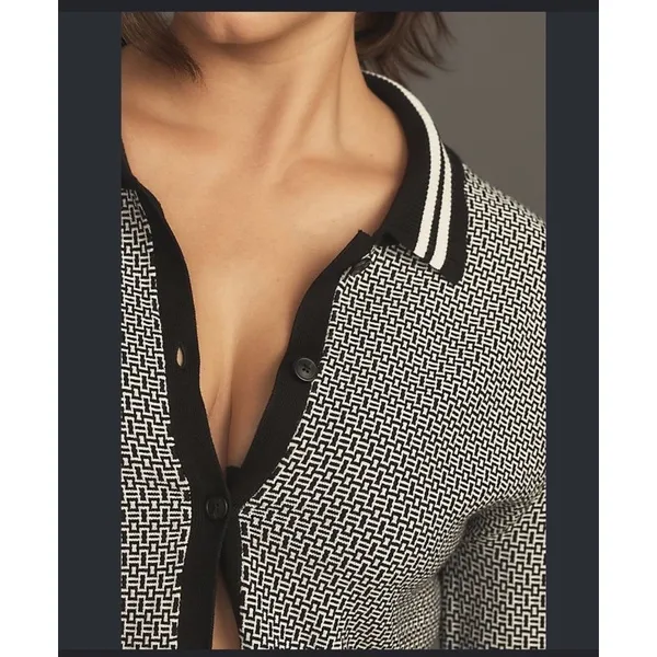 Maeve 'Plunging' Black Long-Sleeve Polo Cardigan Size X-Large - Image 2