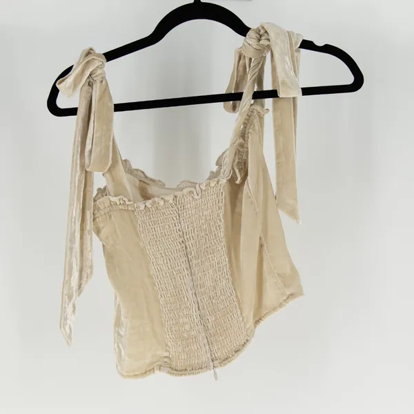 Reformation Colomba Velvet Velour Tie Shoulder Underwire Tank Tp Ivory Neutral 0 - Image 4