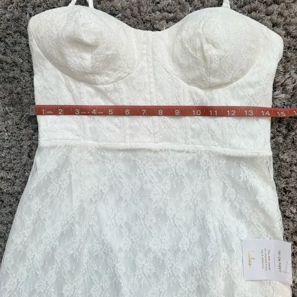 Lulus White Lace Bustier Maxi Dress – Size L – Stretch Fit Bridal Gown – New - Image 11