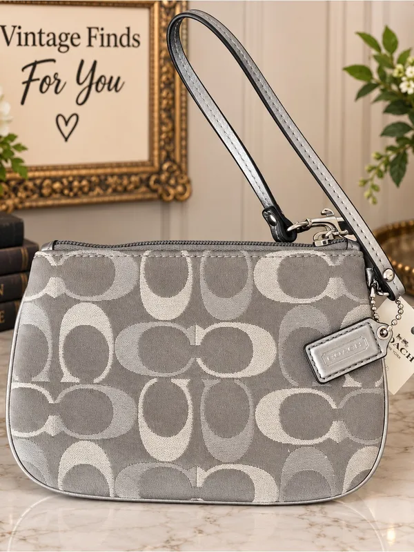 Coach Gray Signature Wristlet - Gray/Light Gray NWT - Image 2