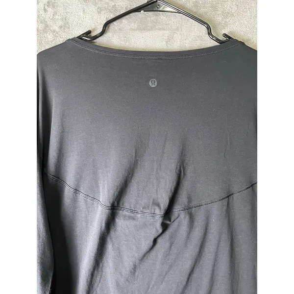 Lululemon Back In Action Long‎ Sleeve Dress Black Relaxed Pima Cotton Size 8 - Image 4