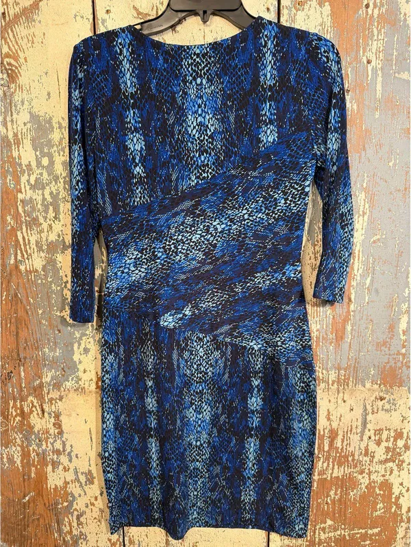Calvin Klein Women's Blue Black Animal Print Faux Wrap Stretch Dress 6P - Image 5
