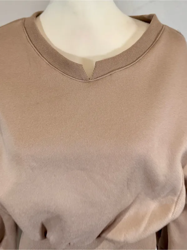 Mocha crop wide waistband sweatshirt top size medium - Image 3
