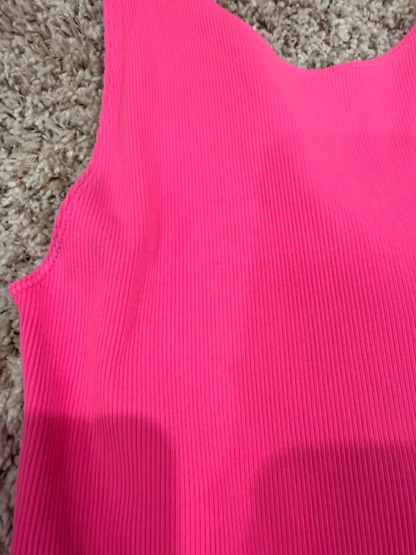 Aerie Dress Midi Ribbed Pink Twist Front - Image 4
