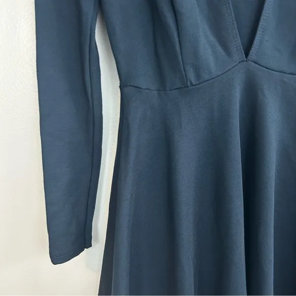 American Apparel Dark Blue Deep V-neck Long Sleeve Mini Fit & Flare Dress XS - Image 6