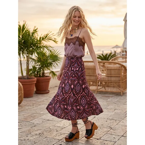 Farm Rio Bohemian Silky Satin Pineapple Ikat A-Line Midi Maxi Skirt Size Large - Image 5