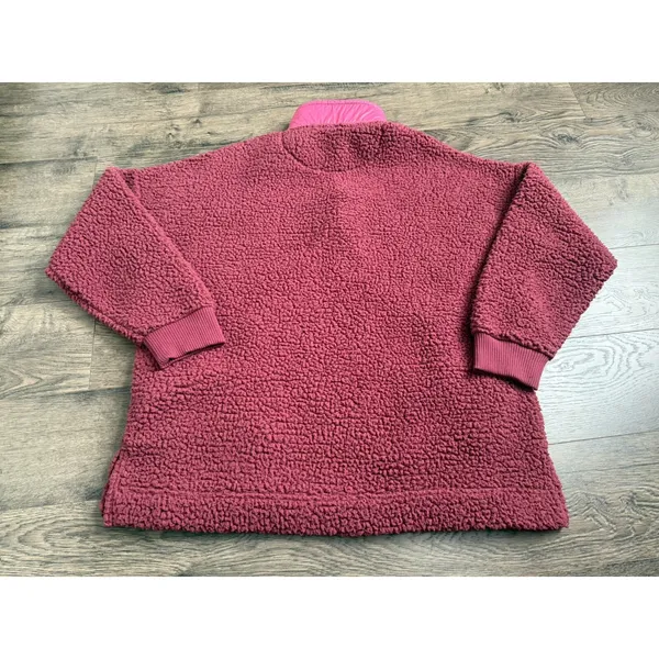 Aerie Women's Sherpa‎ pullover 1/4 zip Sweater Jacket Super Soft Wine Color Sz M - Image 4