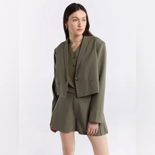 Lattelier SET Olive Green Blazer Short 2 Piece Set‎ Women’s Size S - Image 2