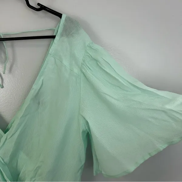 NWT Asos Mint Green Short Angel Sleeve Peplum Tea Blouse Tie Boho Waist Size 6 - Image 5