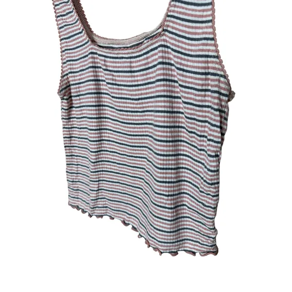 American Eagle Soft &‎ Sexy Striped Ribbed Lettuce Edge Tank Top Pink Navy White - Image 2
