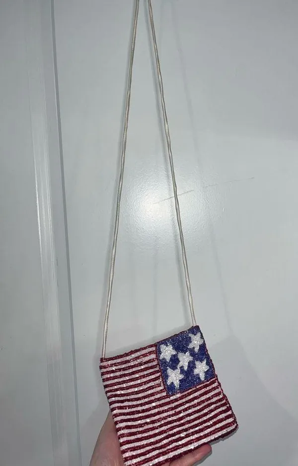Vintage Unbranded Beaded American Flag All-American Core Chic Crossbody Bag - Image 8
