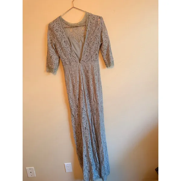 Lulu's Maxi Dress Women Small Grey Lace V-Back LD9071H Wedding Guest Formal Gown - Image 3