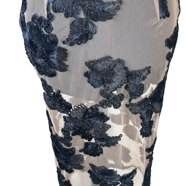 Luxxel Seduced Dress‎ with Halter Top Bodysuit and Sheer Floral Attached Skirt - Image 2