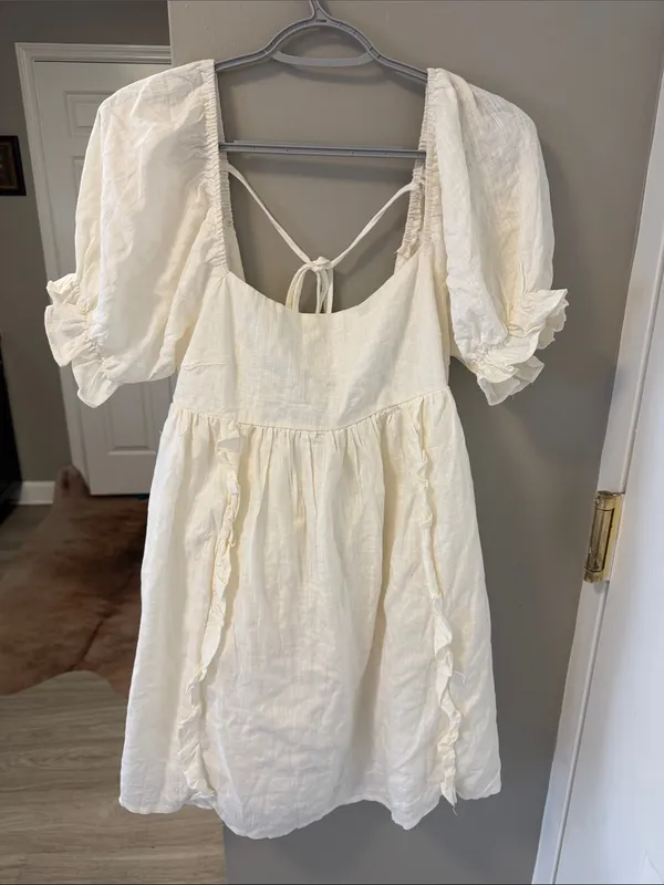 $99 NWT Selfie Leslie X Indikah Macedonia Puff Sleeve Babydoll Dress Cream, S - Image 8