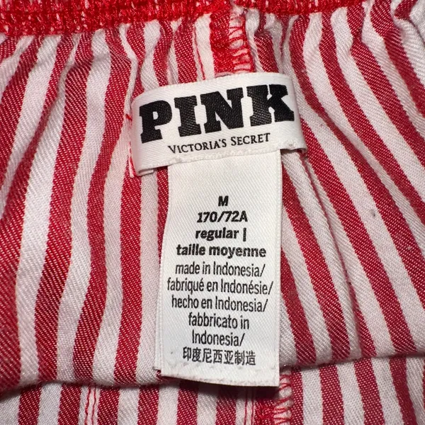 PINK Victoria's Secret Pajama Pants Medium Red White Striped Sleep‎ Lounge - Image 2